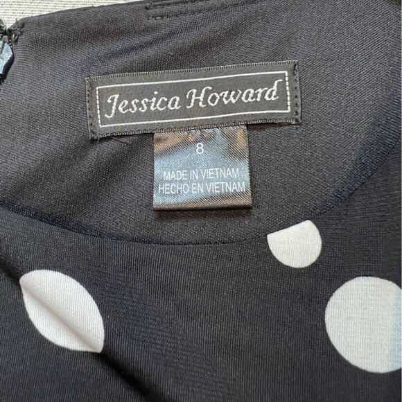 NWT Jessica Howard Womens A-line Midi Dress Size 8 Missy Black White Polka Dots - Picture 2 of 15